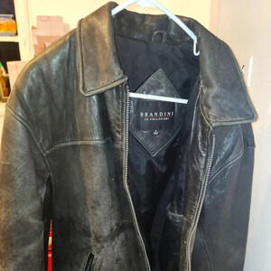 Men's vintage black leather coat